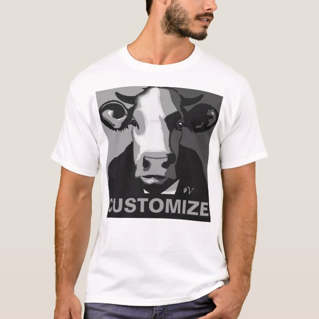 ¡Personalizable! Camiseta de vaca de arte pop negr (Anverso)