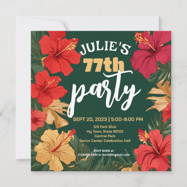Personalizable de invitación a cumpleaños tropical (Anverso)