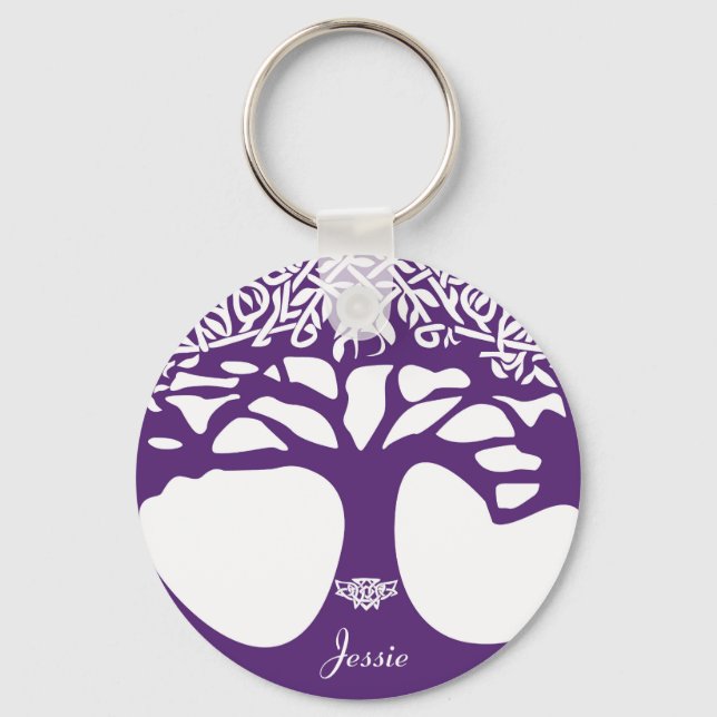 Personalizable de llavero en un árbol céltico púrp (Anverso)