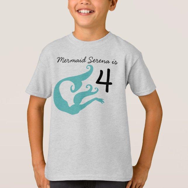 Personalizable de sirena camiseta de cumpleaños 4 (Anverso)