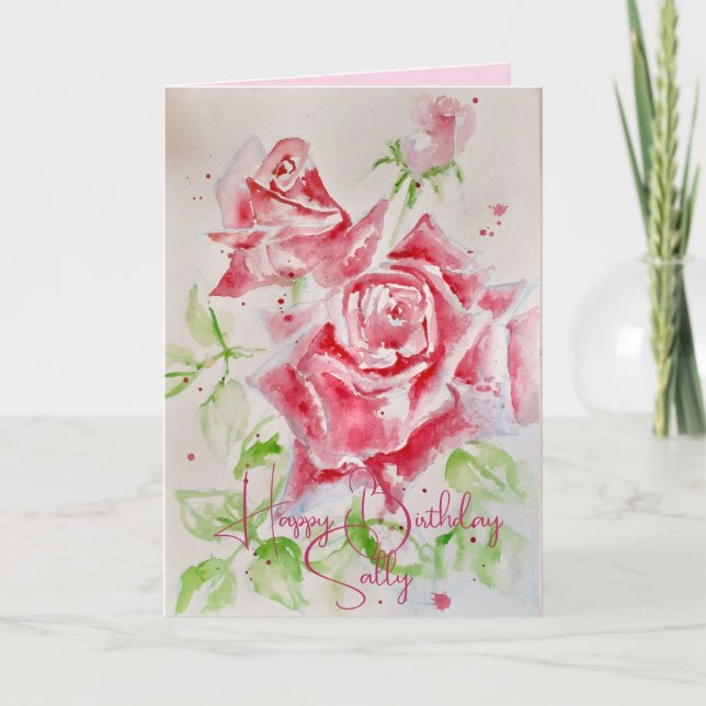Personalizable de tarjetas de Rosas florales rosad (Anverso)