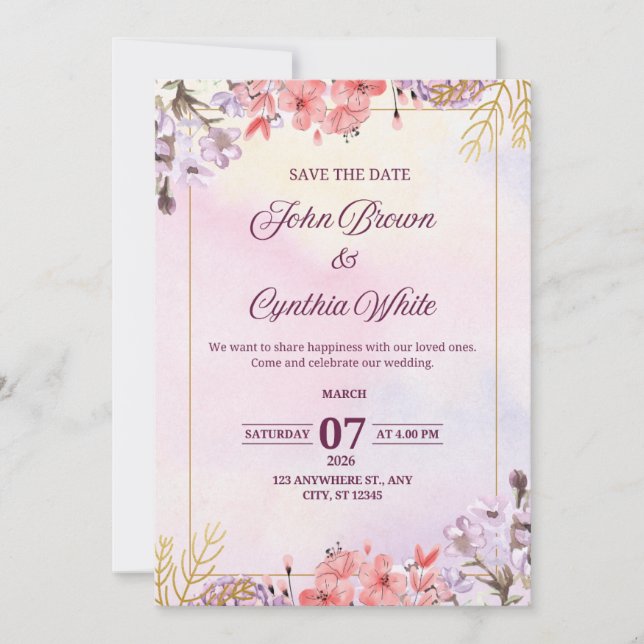 Personalizable Elegante Invitación a la Boda Flora (Anverso)