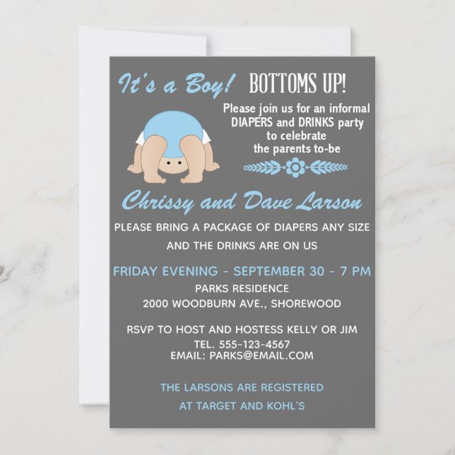 Personalizable embotelló invitación a Baby Shower (Anverso)