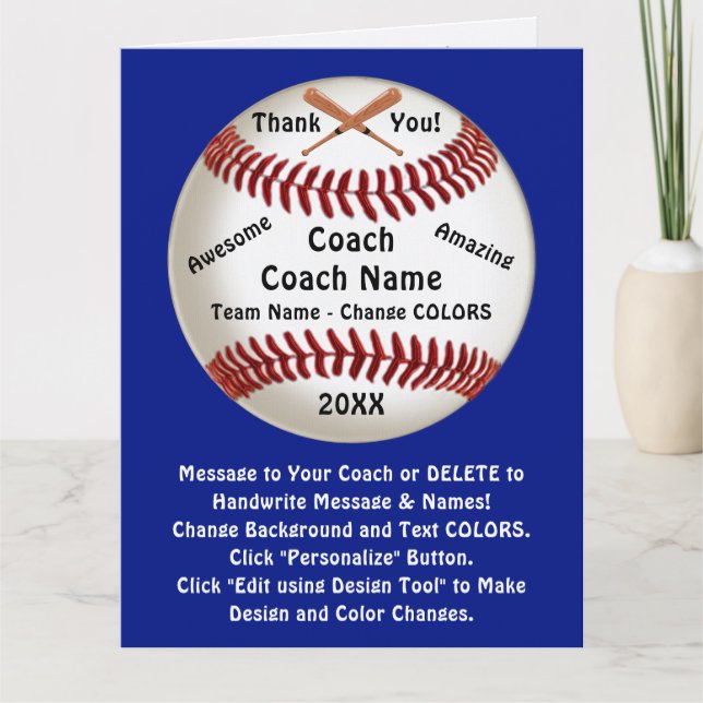 Personalizable, entrenador de béisbol, tarjeta de  (Anverso)
