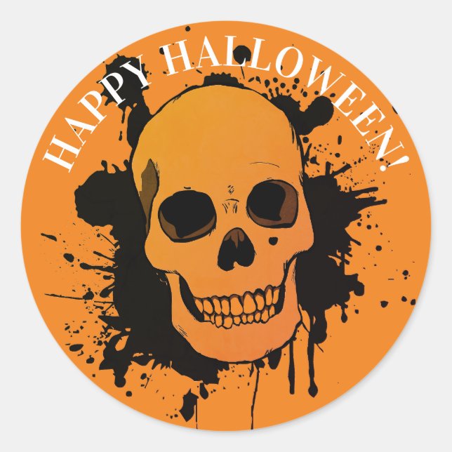 PERSONALIZABLE FELIZ HALLOWEEN PEGATINA SKULL (Anverso)