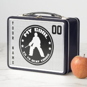 Personalizable Field Hockey Goalie Lunch Box, negr