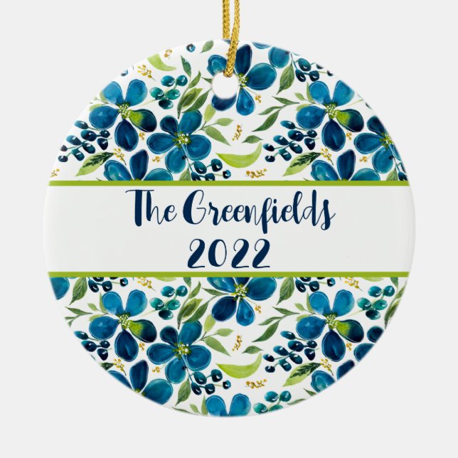 Personalizable floral de sabio azul Ornamento cerá (Frente)