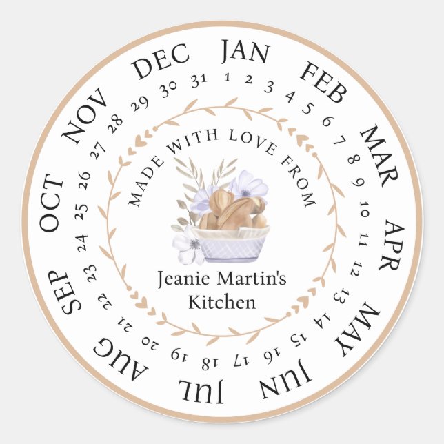 Personalizable hecho con amor Cocina Pegatina de c (Anverso)