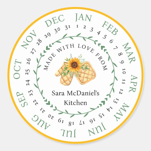 Personalizable hecho con amor Cocina Pegatina de c (Anverso)