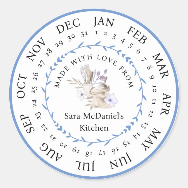 Personalizable hecho con amor Cocina Pegatina de c (Anverso)