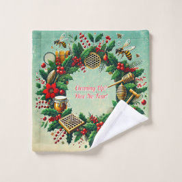 Personalizable Holiday Bee Wreath Wash Cloth