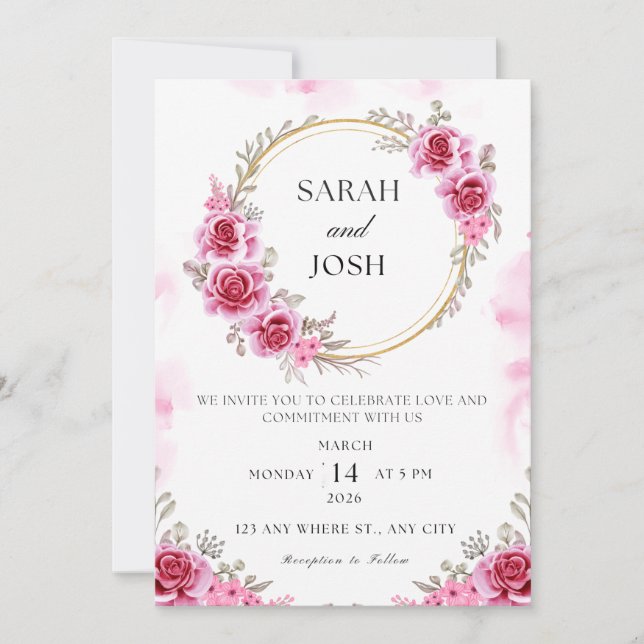 Personalizable Invitación a la boda floral (Anverso)