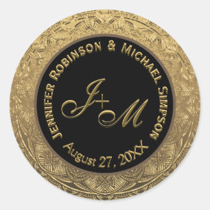 Personalizable Monograma Boda Sello Oro y Negro