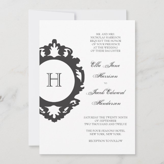 Personalizable Monograma Invitación al carbón vege (Anverso)