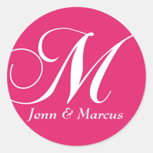Personalizable Monograma M Boda Pegatina Rosa