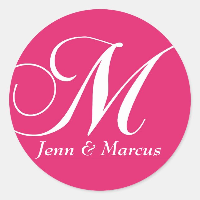 Personalizable Monograma M Boda Pegatina Rosa (Anverso)