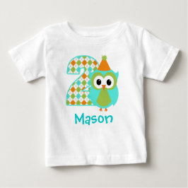 Personalizable Owl Boy Camisa de segundo cumpleaño