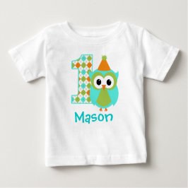 Personalizable Owl Boy Primera camiseta de cumplea