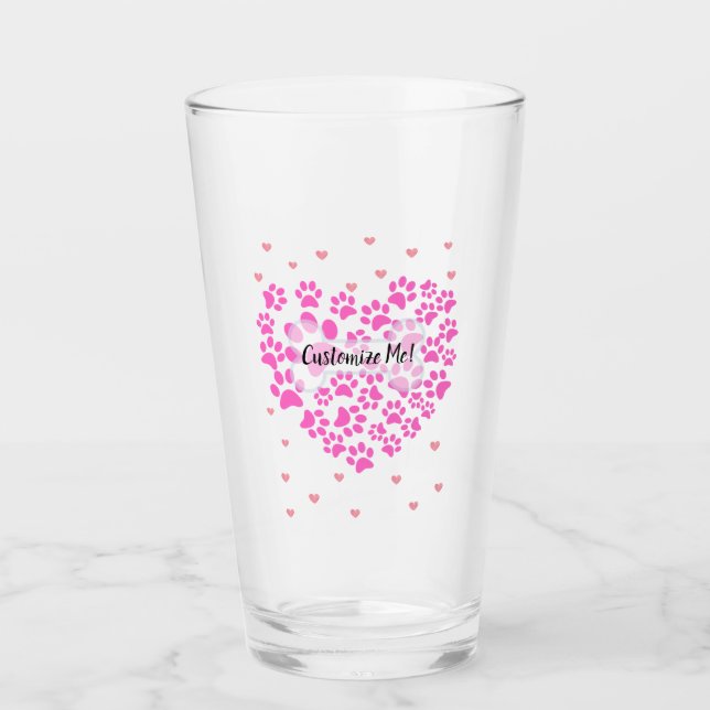 Personalizable Perro Paw Glass Corazón Pint (Anverso)