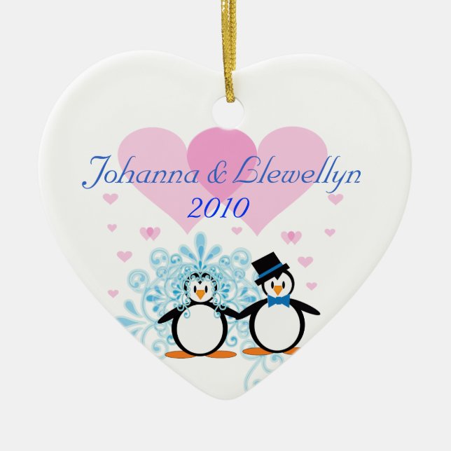 Personalizable Pingüino Pareja Ornamento de Navida (Frente)