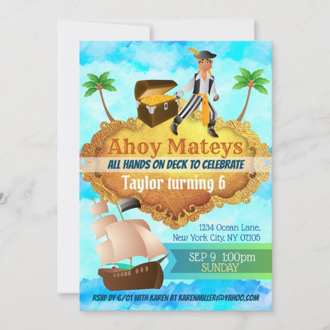 Personalizable Piratas Invitaciones de cumpleaños (Anverso)