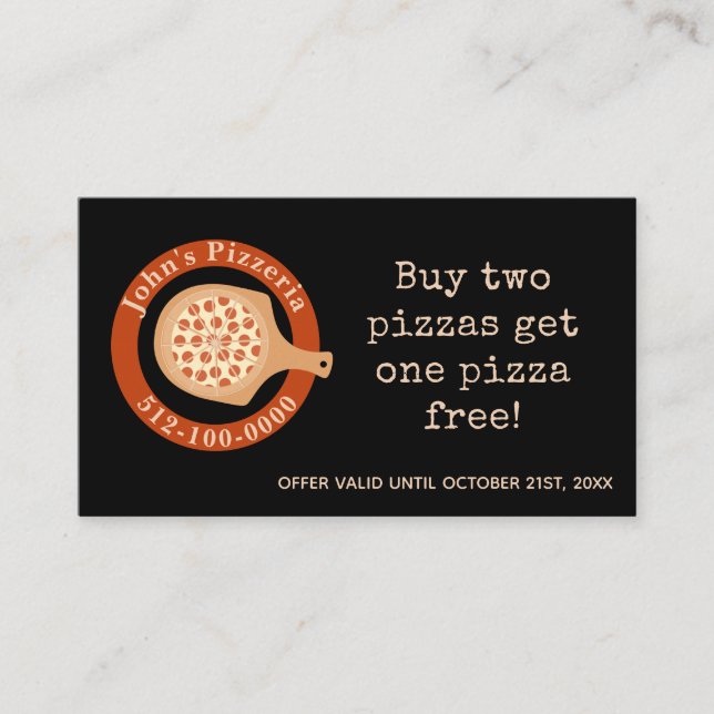 Personalizable Pizza Restaurant Promo Tarjeta de v (Anverso)