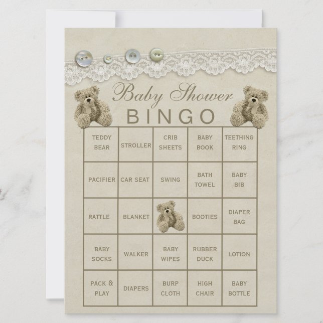 Personalizable prerelleno Teddy Baby Shower Bingo (Anverso)