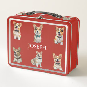 Personalizable Red Corgi Lunch Box para niños