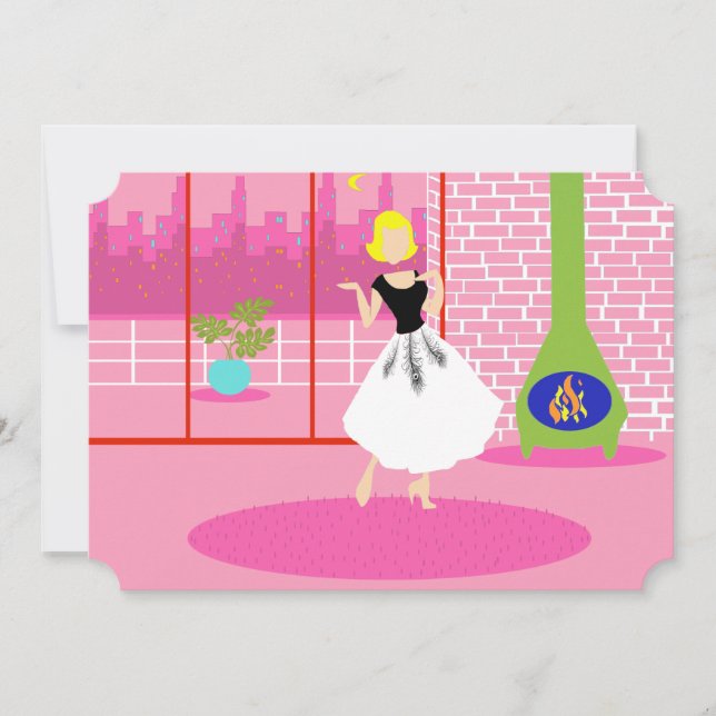 Personalizable retro en la invitación rosa (Anverso)