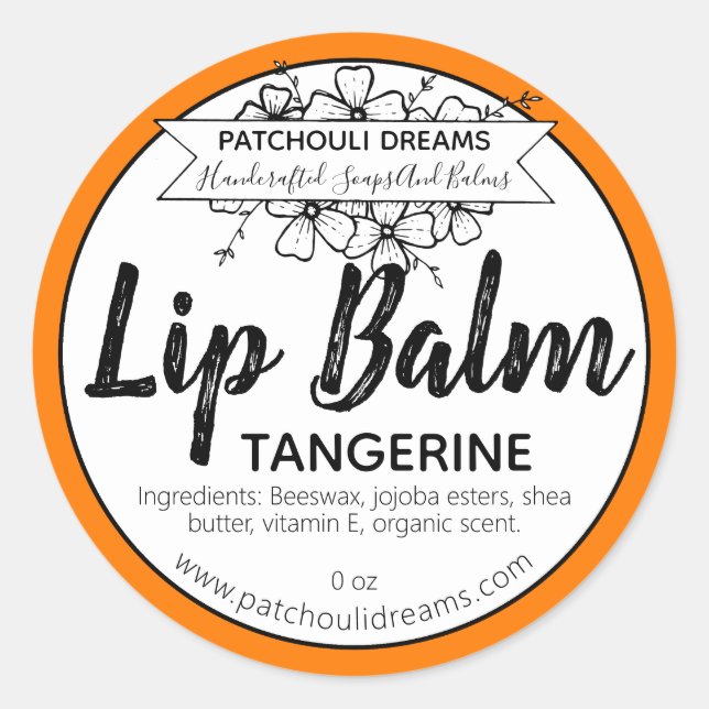 Personalizable Tangerine Lip Balm Etiqueta a mano (Anverso)
