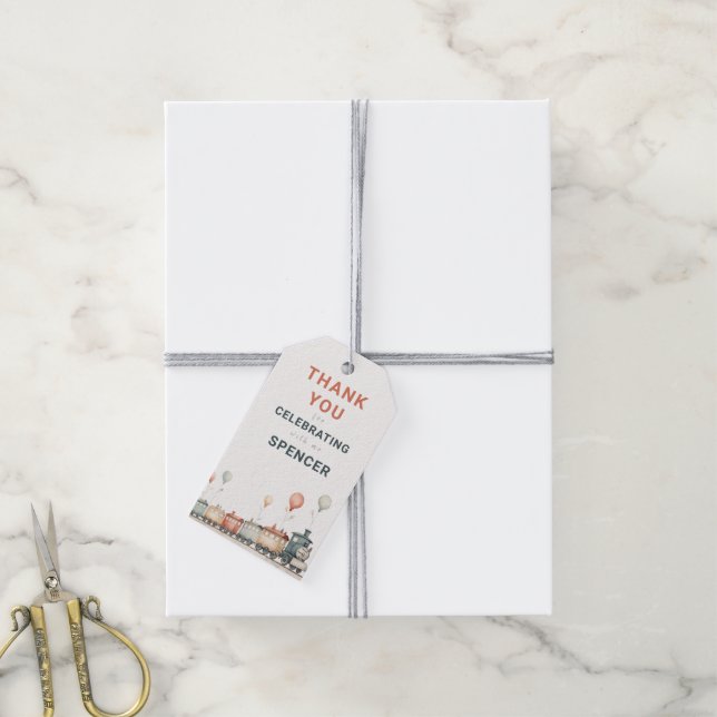 Personalizable Tren Cumpleaños etiqueta de agradec (Con cuerda)