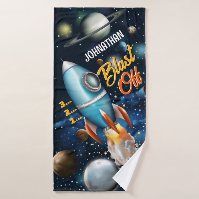 Personalización de aventura espacial de Rocketship (Toalla de baño)