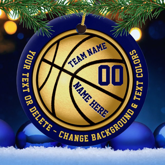 PERSONALIZACIÓN del Ornamento Navy Blue y Gold de  (Personalized basketball christmas ornaments.
Basketball ornament.
Basketball ornaments bulk.)