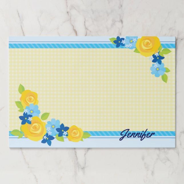 Personalización Nombre Nota floral amarilla azul (Anverso)