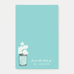 Personalización Nota Verde azulada Mason Jar White