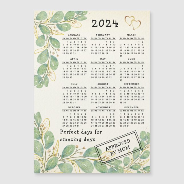 Personalizado 2024 Calendar Magnet Rustic Eucalypt (Anverso)