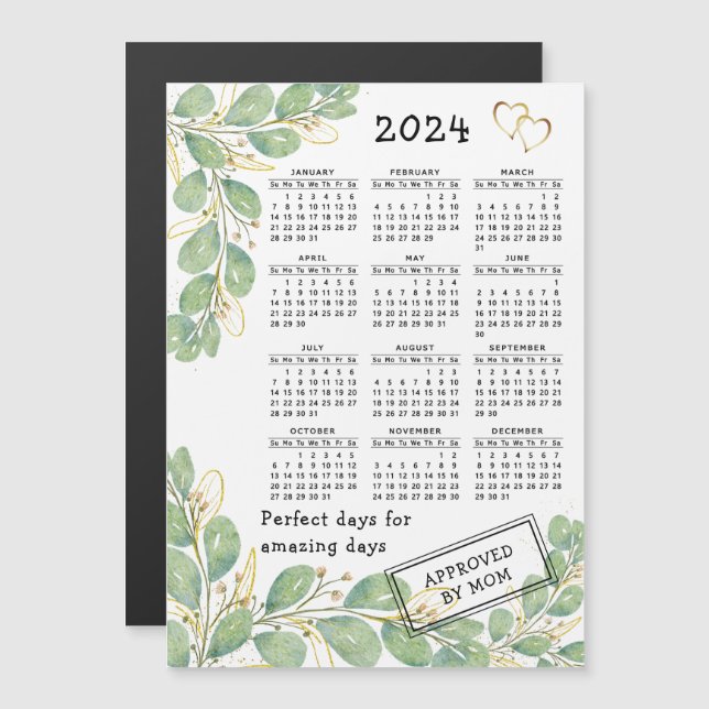 Personalizado 2024 Calendario Magnet Eucalyptus Bl (Anverso/Reverso)