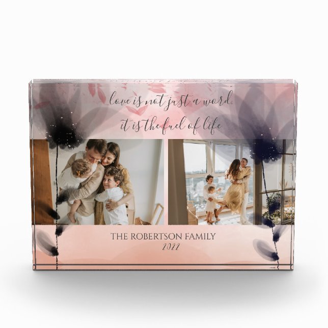 Personalizado 2 Fotos Fmily Overlay Floral Rubor P (Anverso)