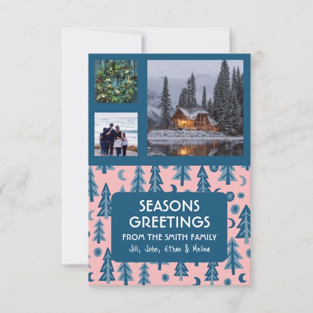 PERSONALIZADO 3 FOTOS Navidades Retro Pine Trees (Anverso)