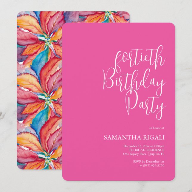 Personalizado 40 invitaciones de cumpleaños Fuchsi (Anverso / Reverso)