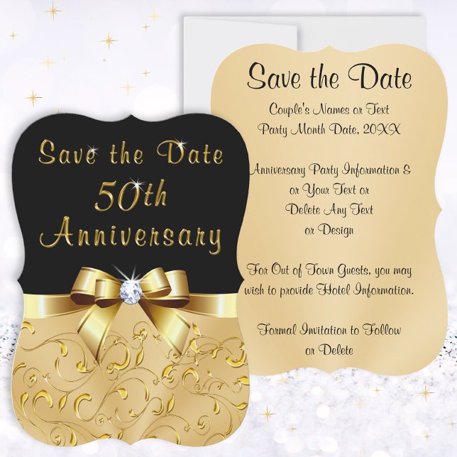 Personalizado, 50 años Guardar las tarjetas de fec (50th Anniversary Save the Date Cards. Black and Gold 50th Anniversary Party Ideas and Supplies. )