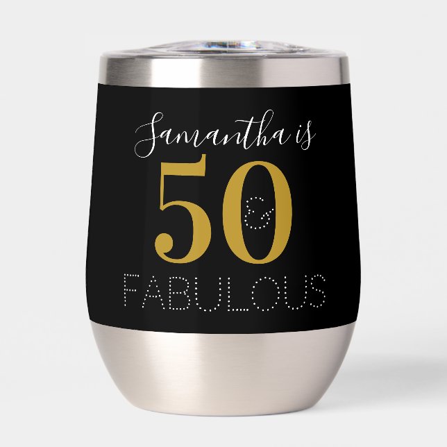 Personalizado 50 y fabuloso cumpleaños negro de or (Frente)