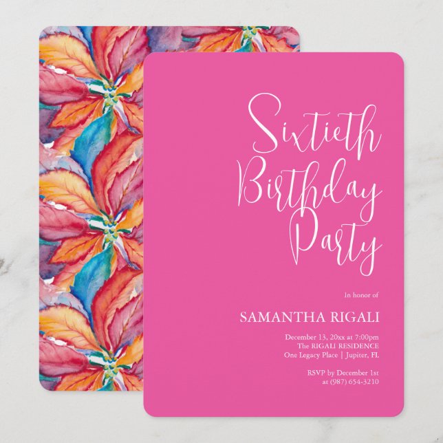 Personalizado 60 invitaciones de cumpleaños Fuchsi (Anverso / Reverso)