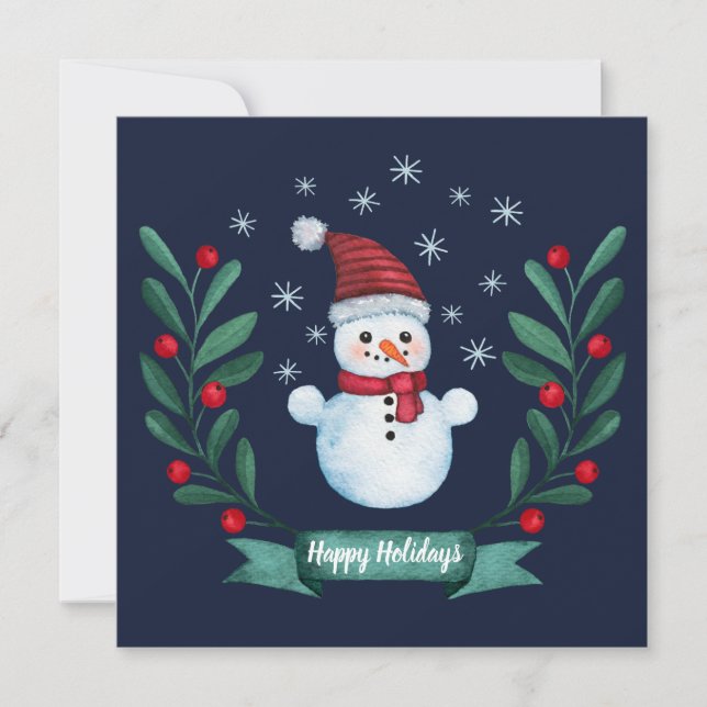 Personalizado acuarela Navidades Snowman tarjeta a (Anverso)