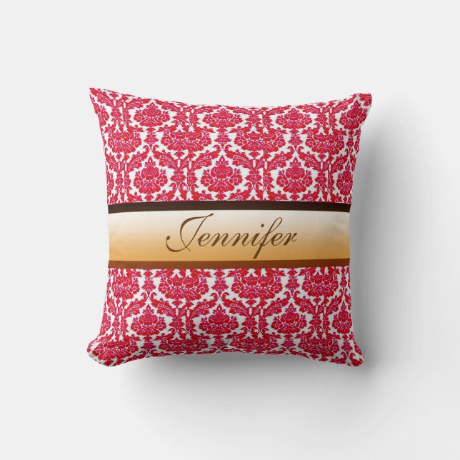 Personalizado adamascado rosa personaliza almohada (Anverso)