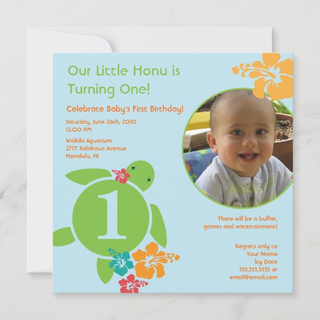 Personalizado Aloha Honu Invitación a cumpleaños - (Anverso)
