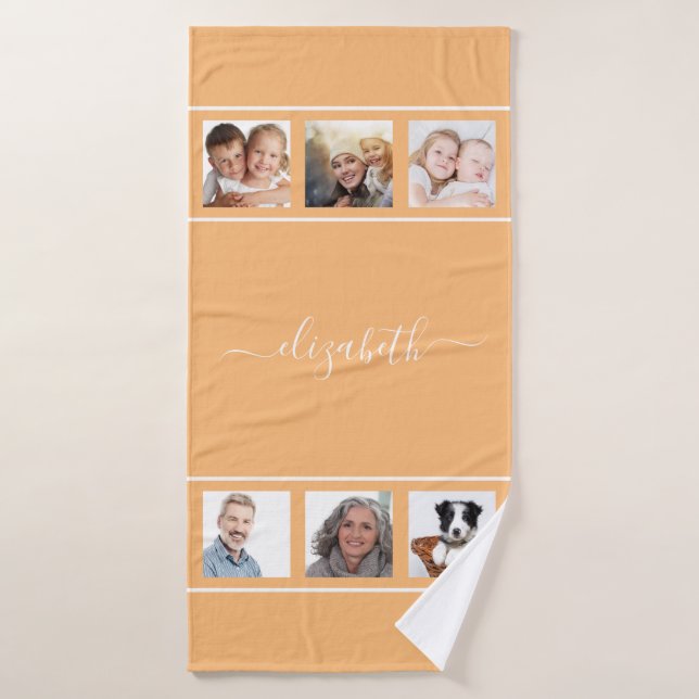 personalizado amarillo naranja foto collage guión  (Toalla de baño)