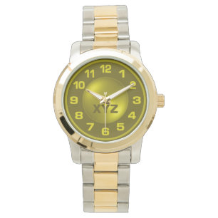 Personalizado amarillo quemado Iniciales relojes