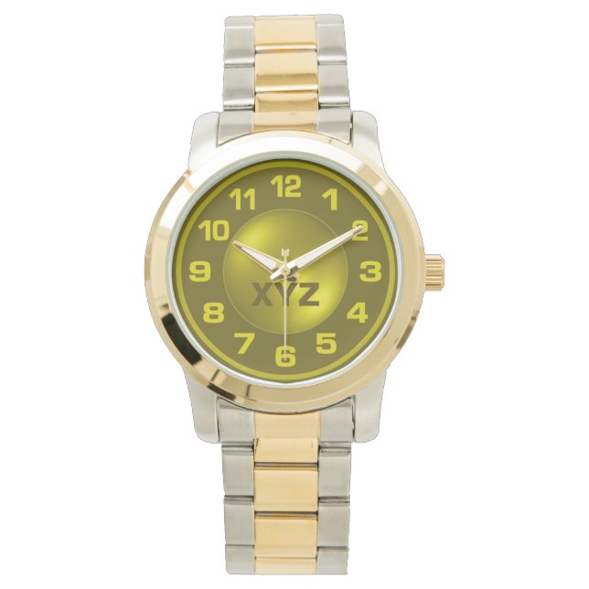 Personalizado amarillo quemado Iniciales relojes (Anverso)