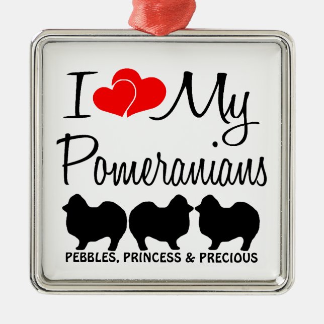 Personalizado Amo Mi Ornamento De Tres Pomeraniano (Frente)